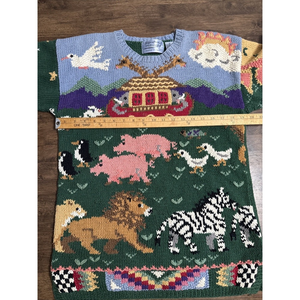Vtg Northern Isles Noah's Noahs Arc Bible Story Handknit Sweater Small S - Picture 9 of 9
